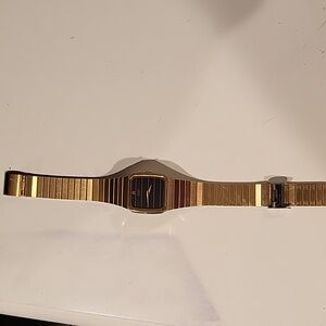 Vintage Gold Wristwatch with Black Dial